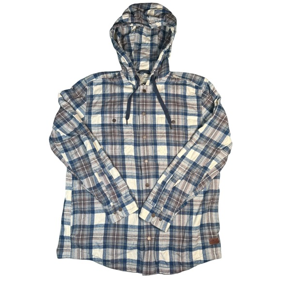 LL Bean Flannel Hoodie Men's M Plaid Snap Button Shirt Jacket Pockets Blue - Picture 2 of 7